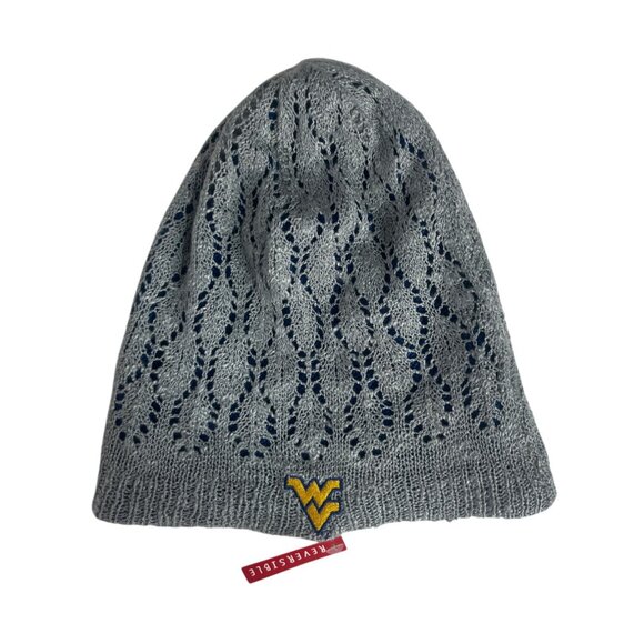 West Virginia Mountaineers Reversible Beanie Hat Womens Blue Gray Knit Warm - Picture 2 of 8
